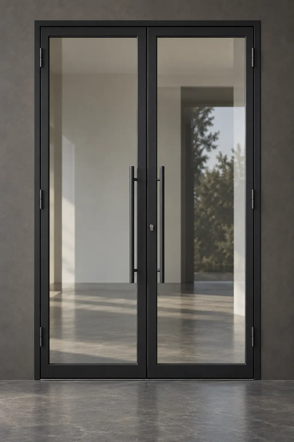 M02 double full-lite contemporary steel doors