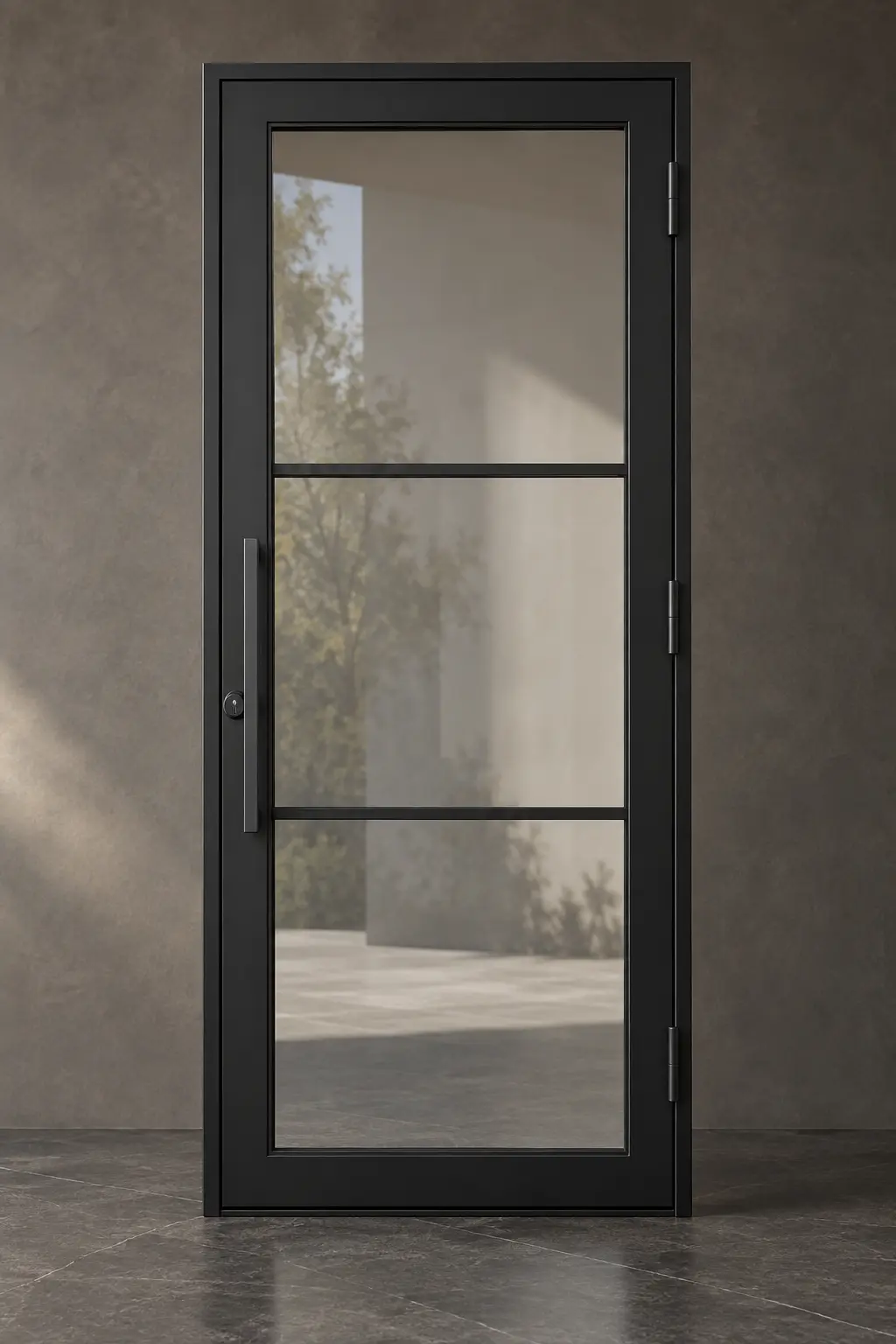 M03 single three-lite contemporary steel door