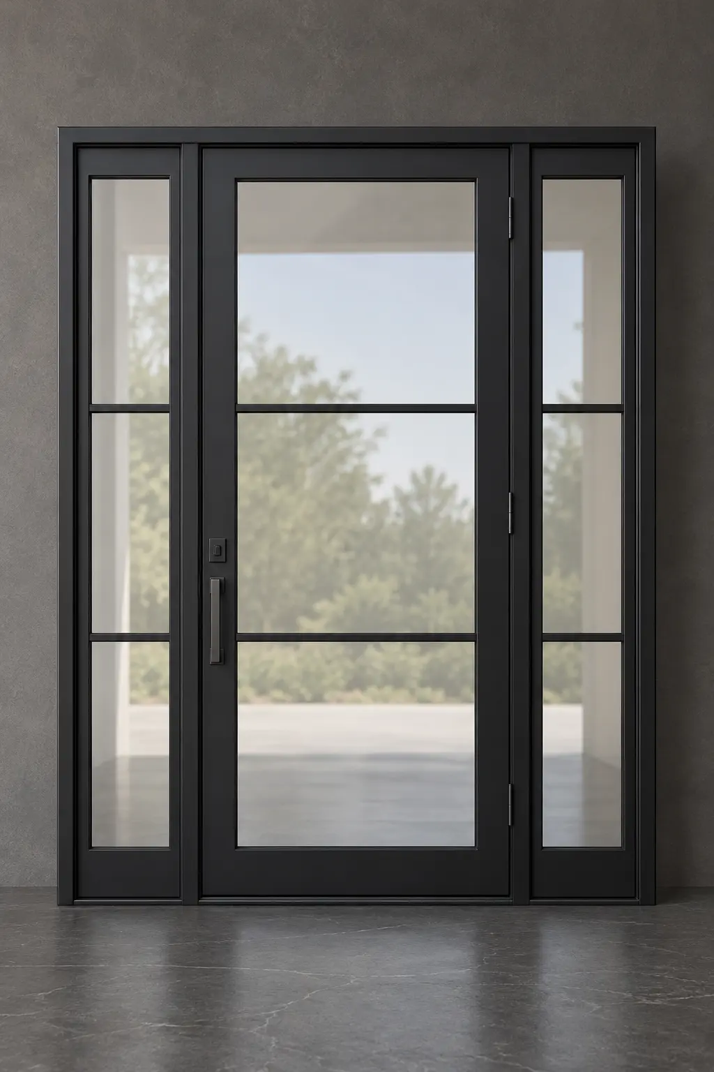 M09 three-lite steel door with two sidelites