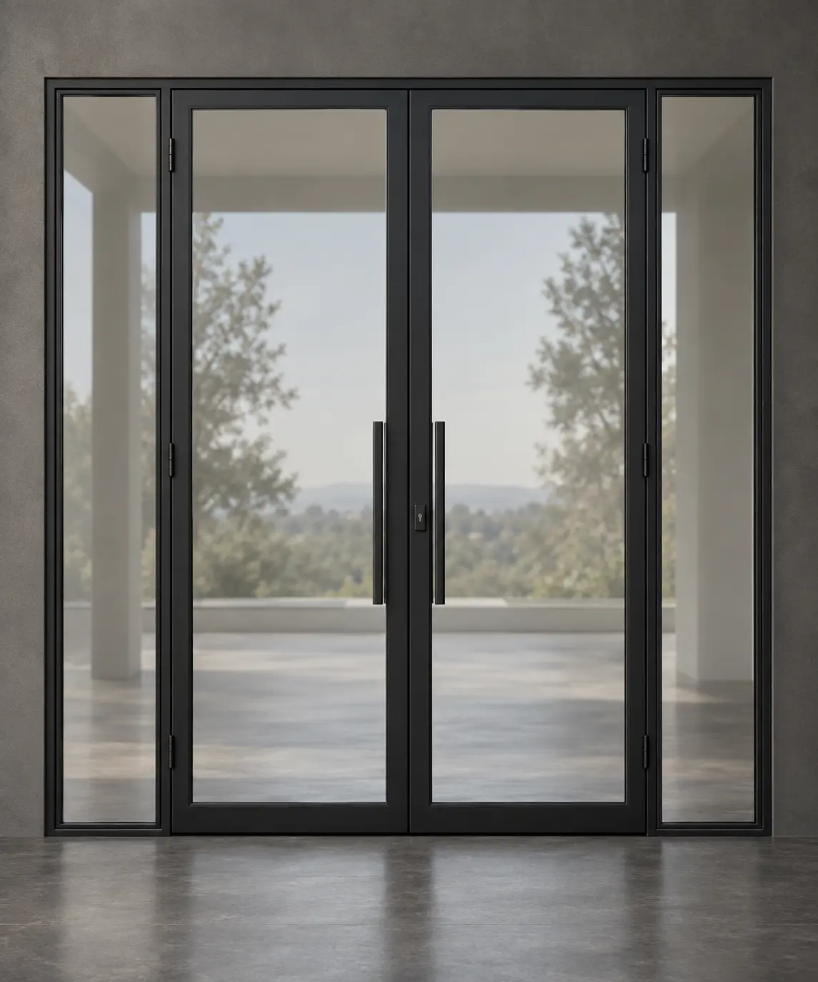 M10 double full-glass steel doors with sidelites