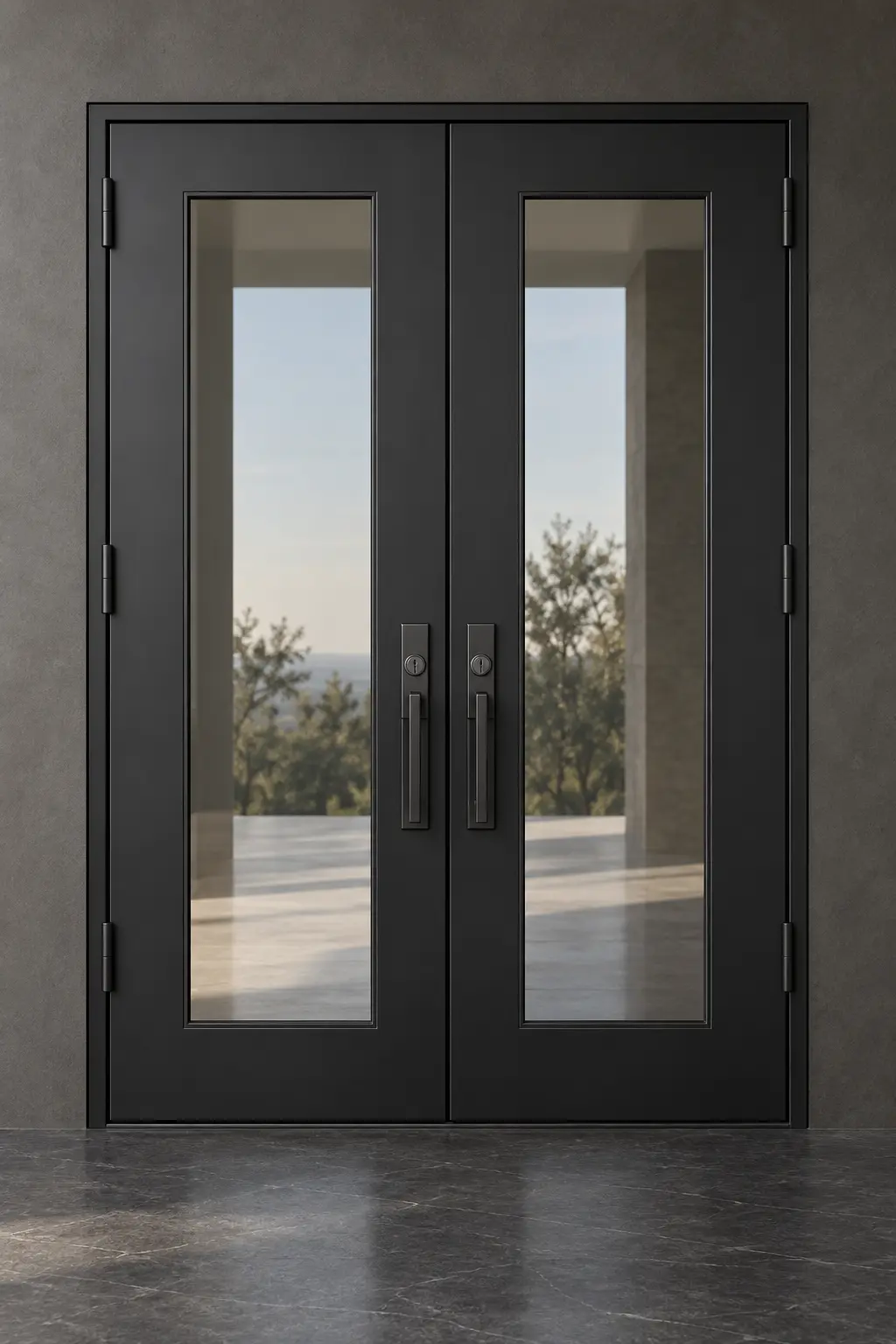 M15 double steel doors with central vertical glass lites
