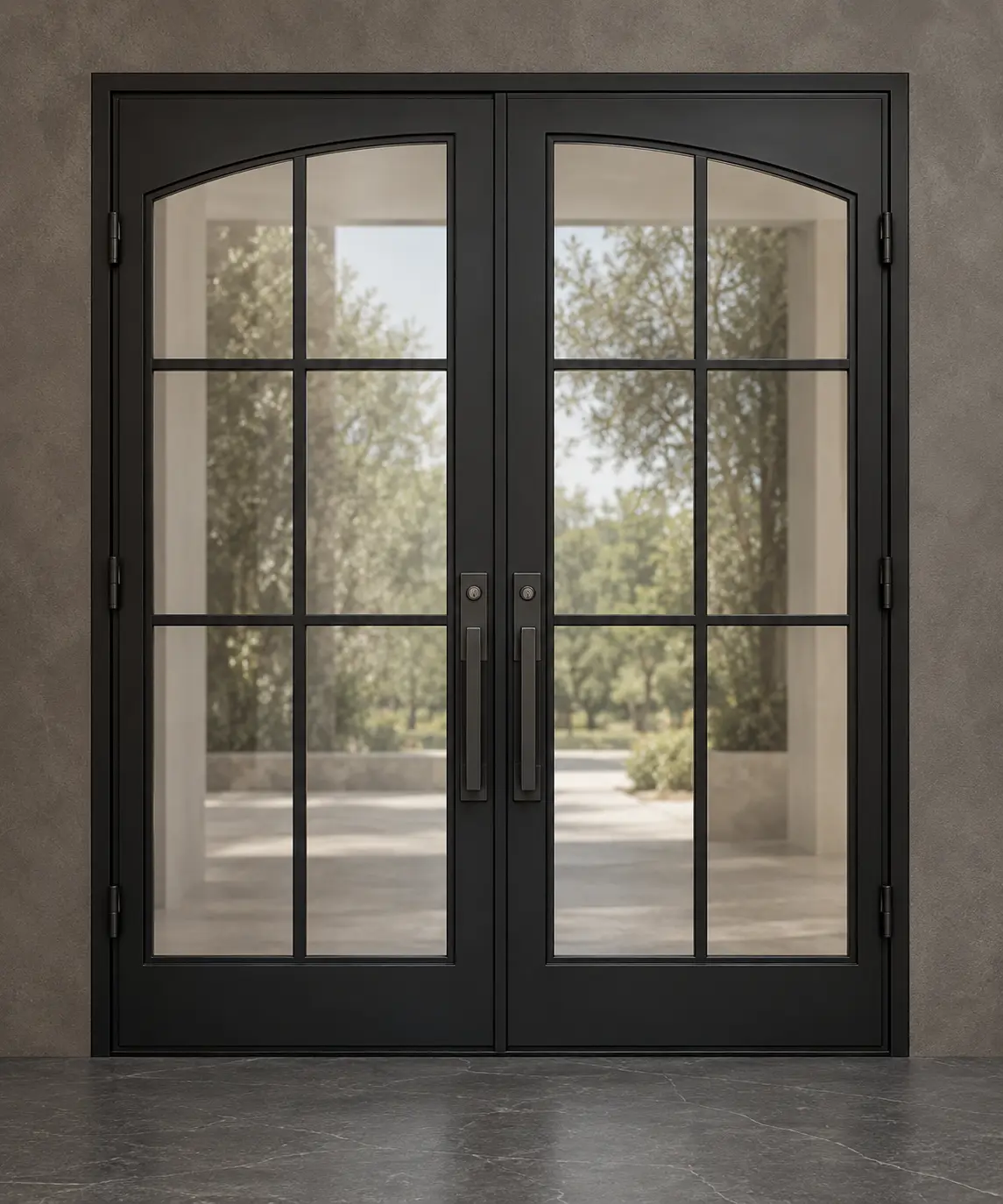 M16 modern eyebrow-top double steel doors in square frame