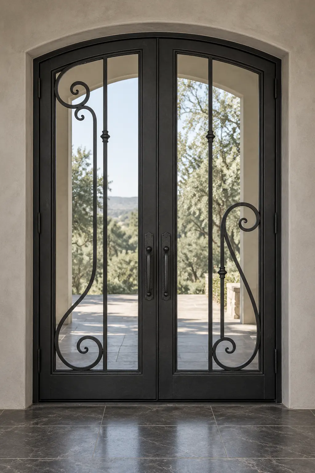 T03 eyebrow-top wrought iron double doors