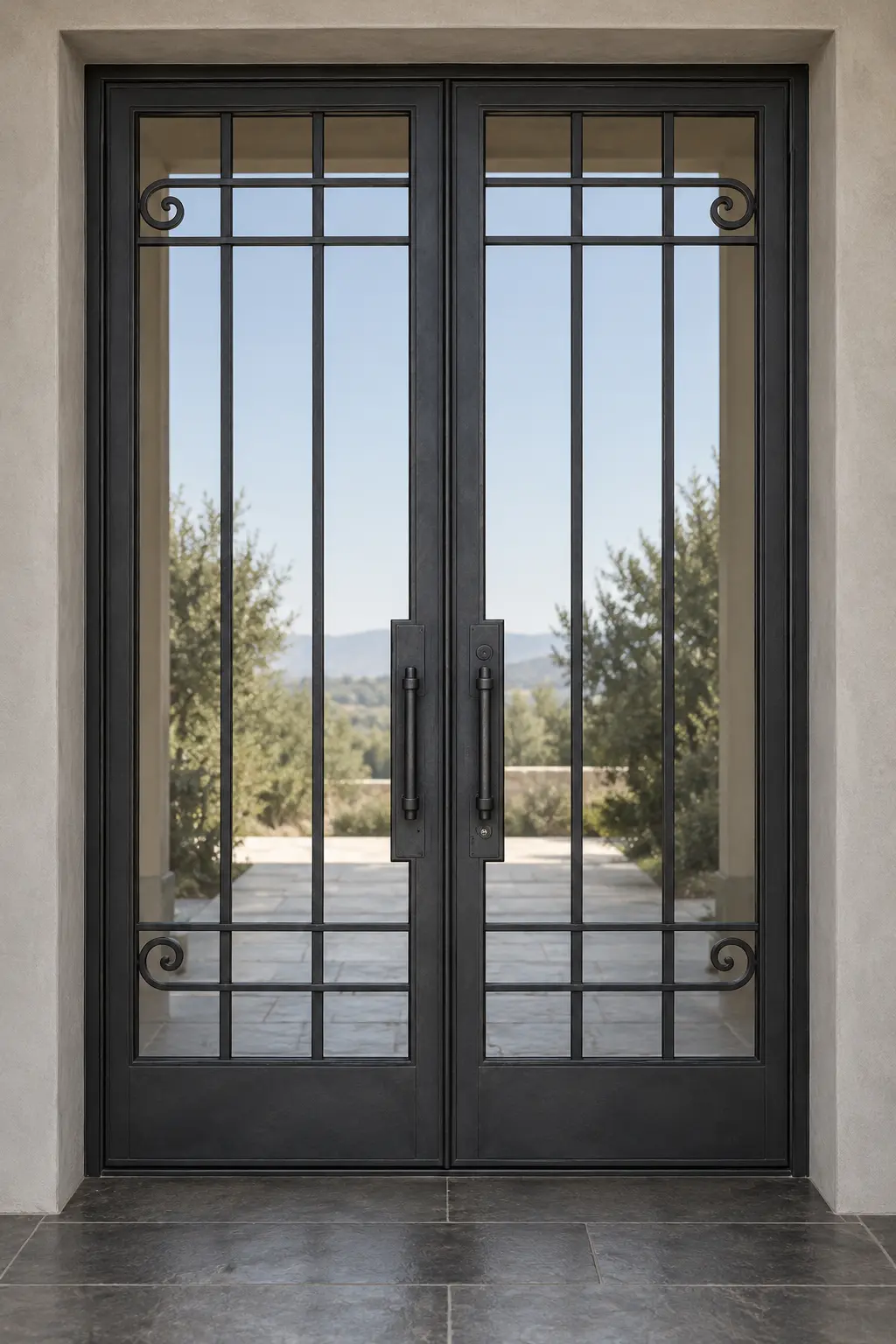 T07 restrained French wrought iron double doors