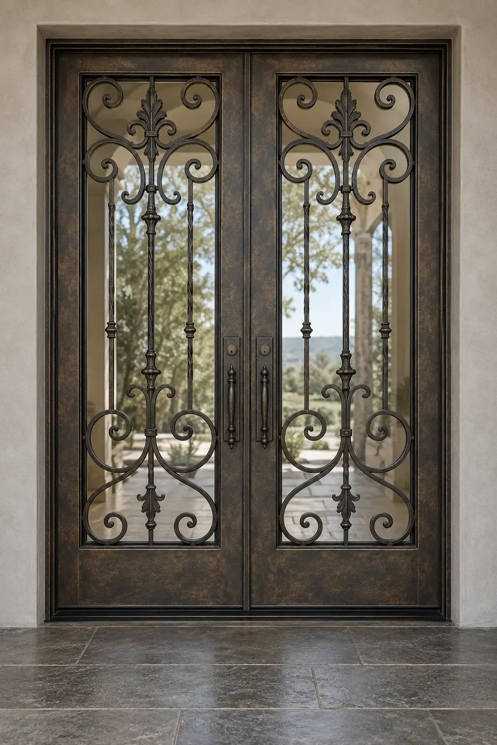T10 bronze patina wrought iron double doors