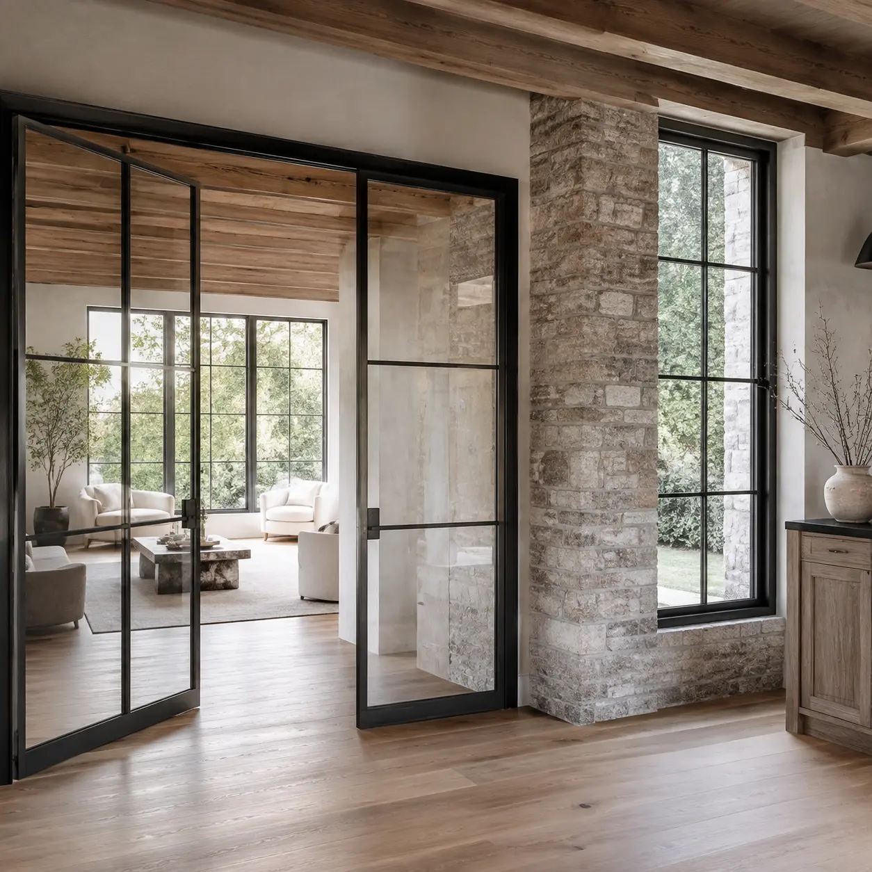 Slimline interior steel doors and matching steel casement windows